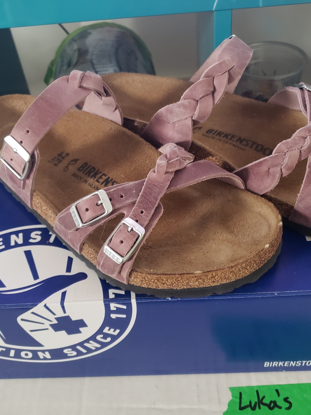 Birkenstock Pink Mauve Braided Suede Buckle Sandals